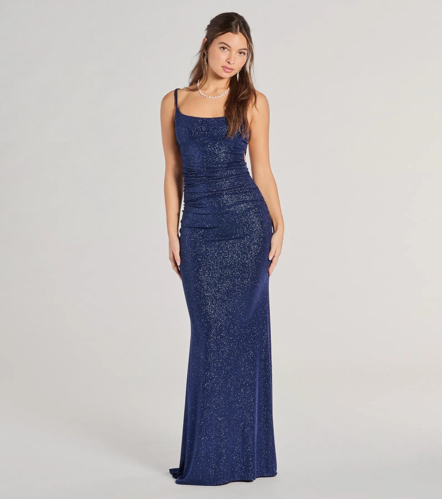 PLACEHOLDER - Rylie Formal Glitter Lace-Up Bodycon Long Dress