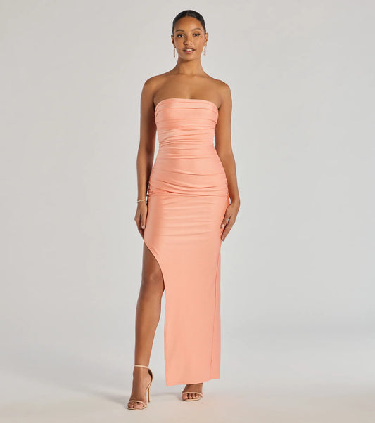 PLACEHOLDER - Anisley Strapless High Slit Slim Formal Dress