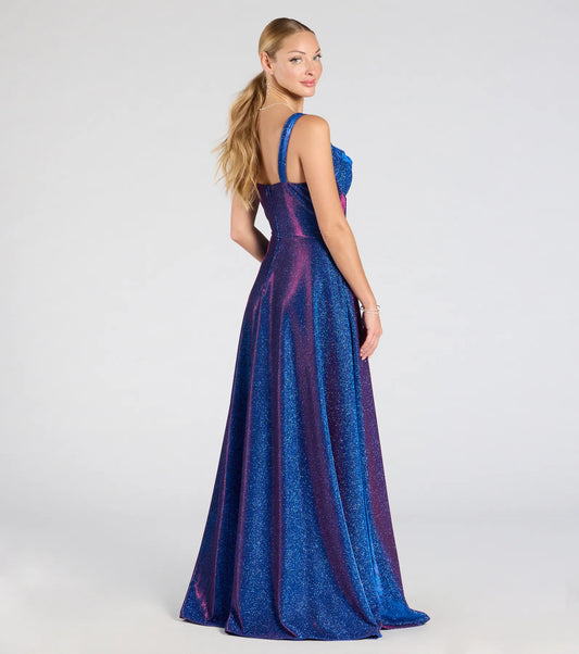 Clarence Corset Slit Glitter A-Line Formal Dress