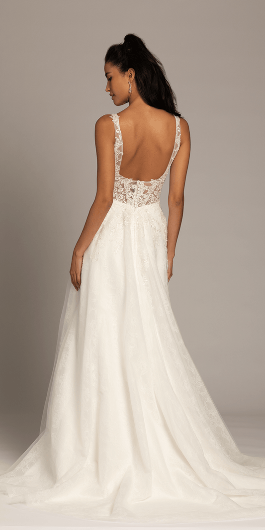 Plunging Lace Tulle Ballgown Dress with Train