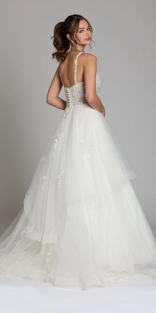 Beaded Lace Applique Cleo Neck Tulle Tiered Ballgown