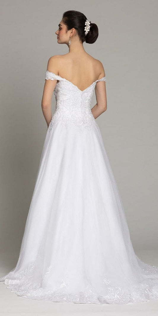 Off The Shoulder Lace Satin A-Line Gown