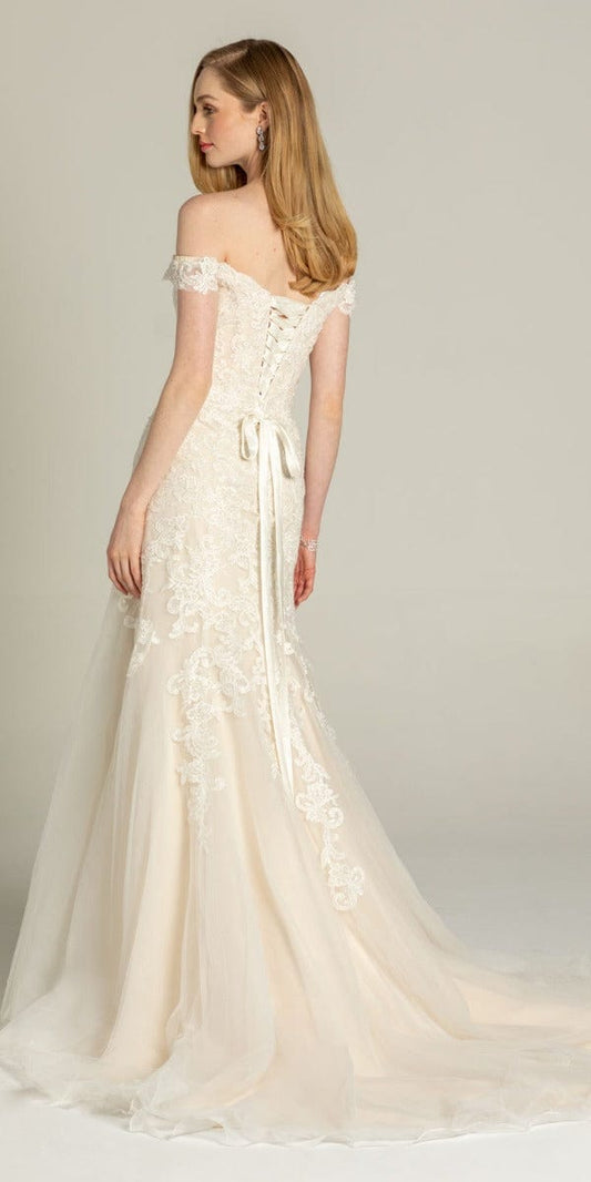 Off the Shoulder Embroidered Corset Trumpet Dress