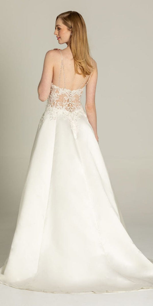 Deep V Satin Rhinestone Beaded A Line Dress