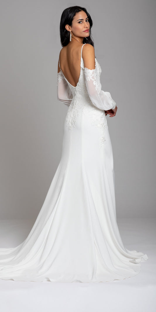 Embellished Crepe Cold Shoulder Column Dress