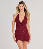Hadley Halter Cowl Neck Beaded Bodycon Mini Dress