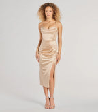 Heidi Corset Slit Satin Midi Dress