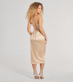 Heidi Corset Slit Satin Midi Dress