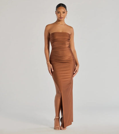 PLACEHOLDER - Anisley Strapless High Slit Slim Formal Dress