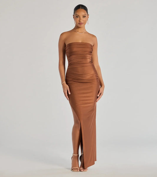 PLACEHOLDER - Anisley Strapless High Slit Slim Formal Dress