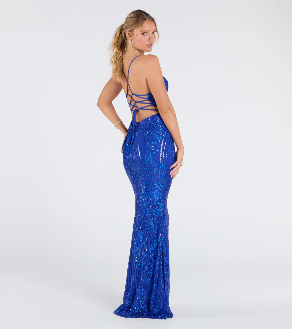 Helen Lace-Up Mermaid Sequin Formal Dress