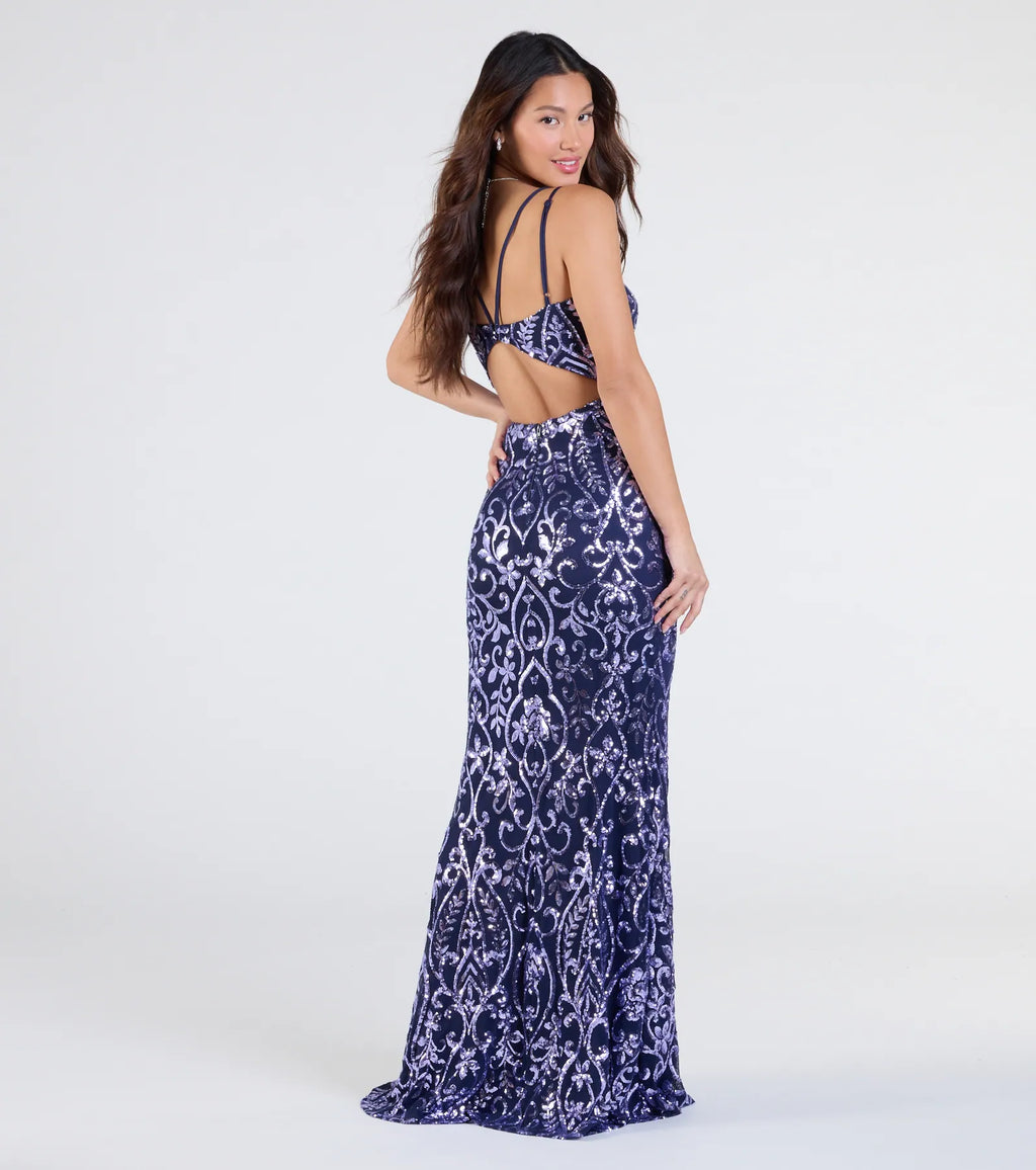 Andrea Cutout Slit Mermaid Sequin Formal Dress