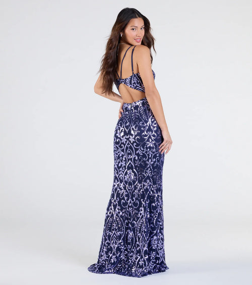 Andrea Cutout Slit Mermaid Sequin Formal Dress