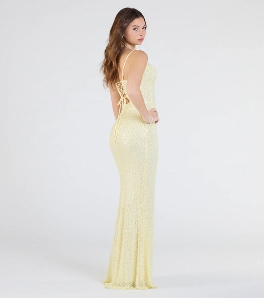 Hollie Lace-Up Mermaid Sequin Beaded Formal Dress