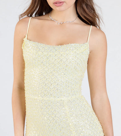 Hollie Lace-Up Mermaid Sequin Beaded Formal Dress