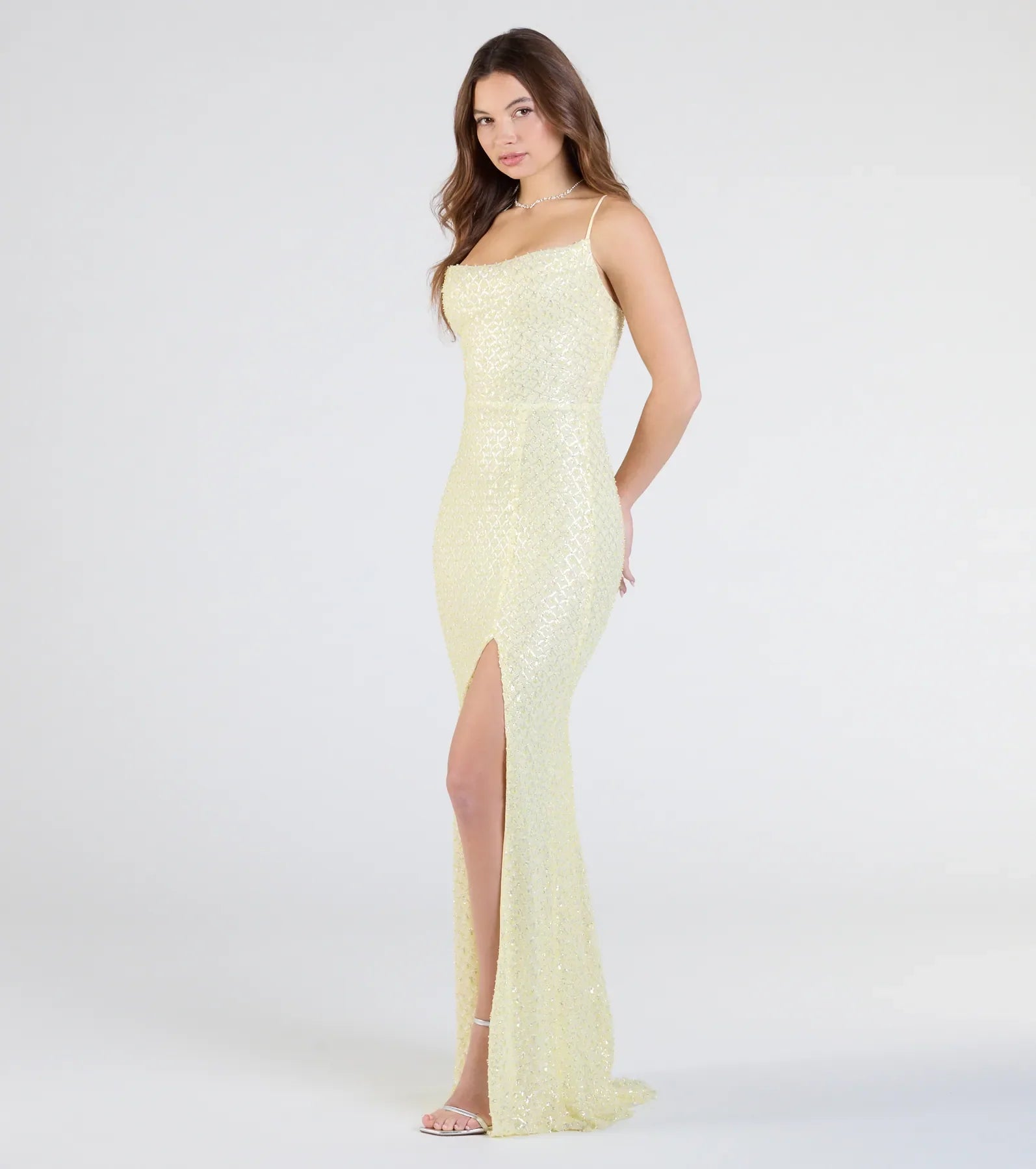 Hollie Lace-Up Mermaid Sequin Beaded Formal Dress