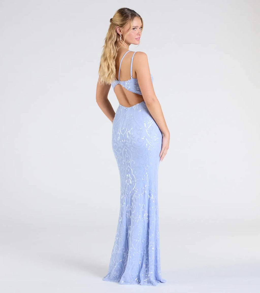 Andrea Cutout Slit Mermaid Sequin Formal Dress