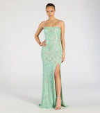 Celina Sequin Lace-Up High Slit Mermaid Dress