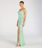 Celina Sequin Lace-Up High Slit Mermaid Dress