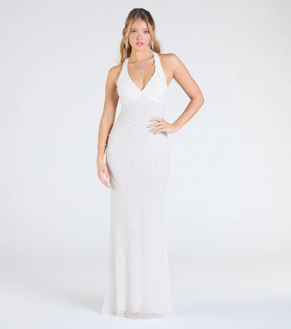 Tyra Halter Open Back Pearl Mermaid Formal Dress