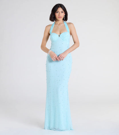 Calla Halter Mermaid Pearl Beaded Formal Dress