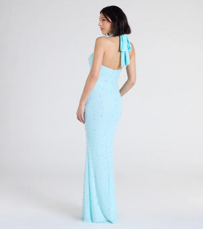 Calla Halter Mermaid Pearl Beaded Formal Dress