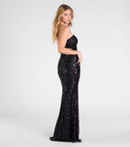 Barbara Strapless Slit Mermaid Sequin Formal Dress