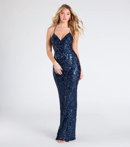 Gisela Lace-Up Bodycon Sequin Formal Dress