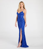 Alexa Lace-Up Slit Sequin Formal Dress