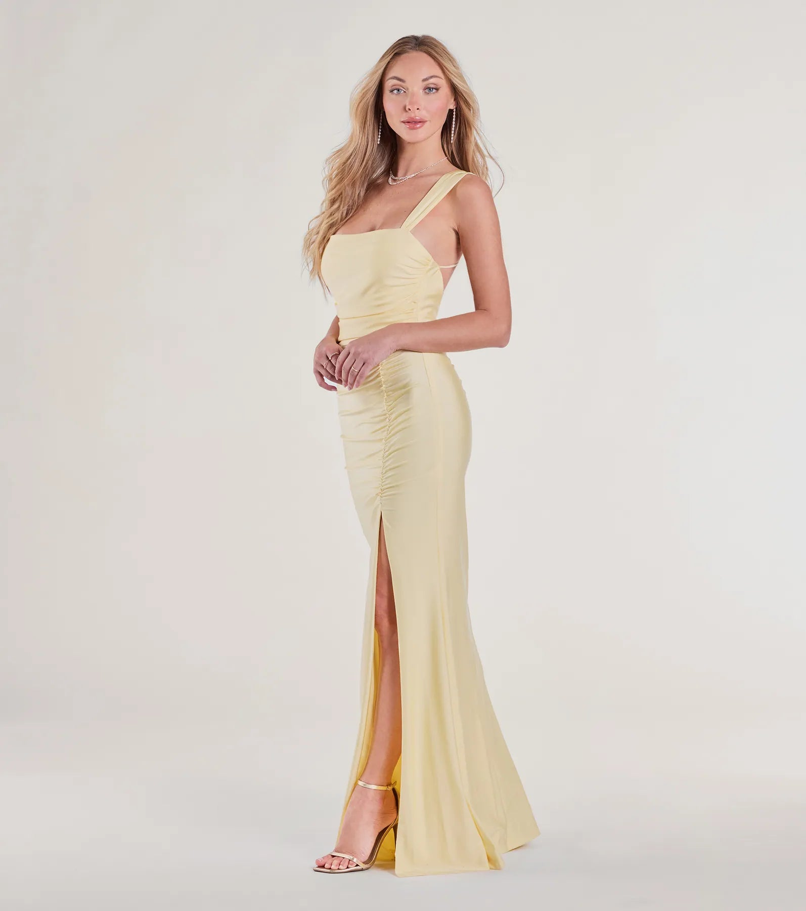 Irene Open Back Slit Column Formal Dress