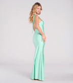 Irene Open Back Slit Column Formal Dress