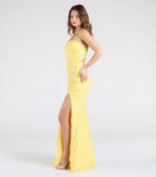 Barbara Strapless Slit Mermaid Sequin Formal Dress