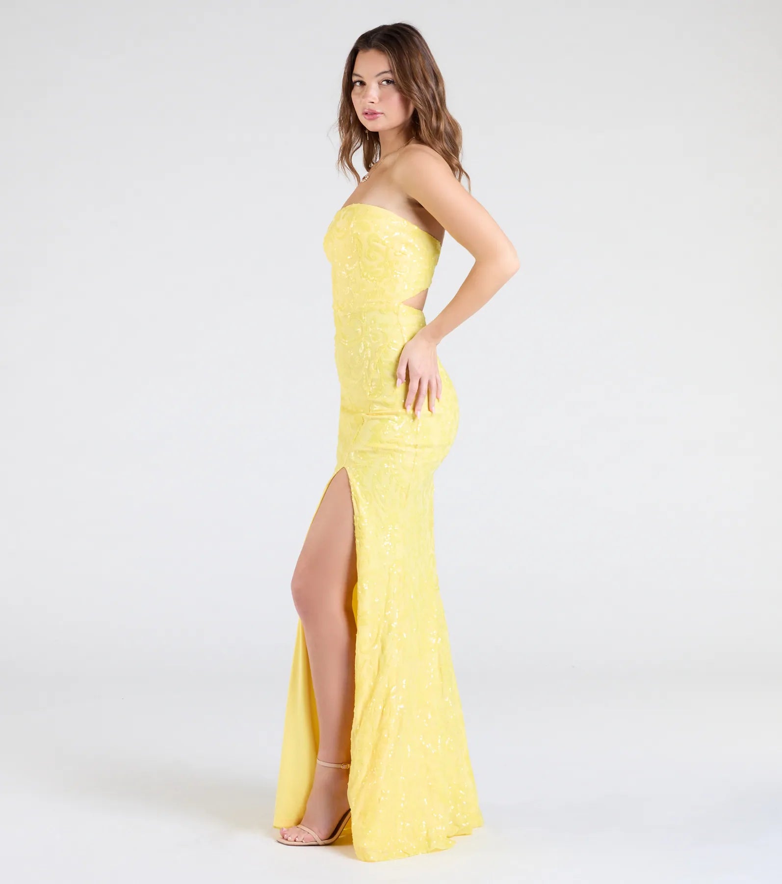 Barbara Strapless Slit Mermaid Sequin Formal Dress