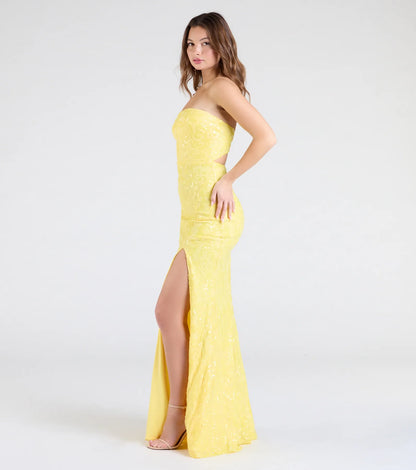 Barbara Strapless Slit Mermaid Sequin Formal Dress