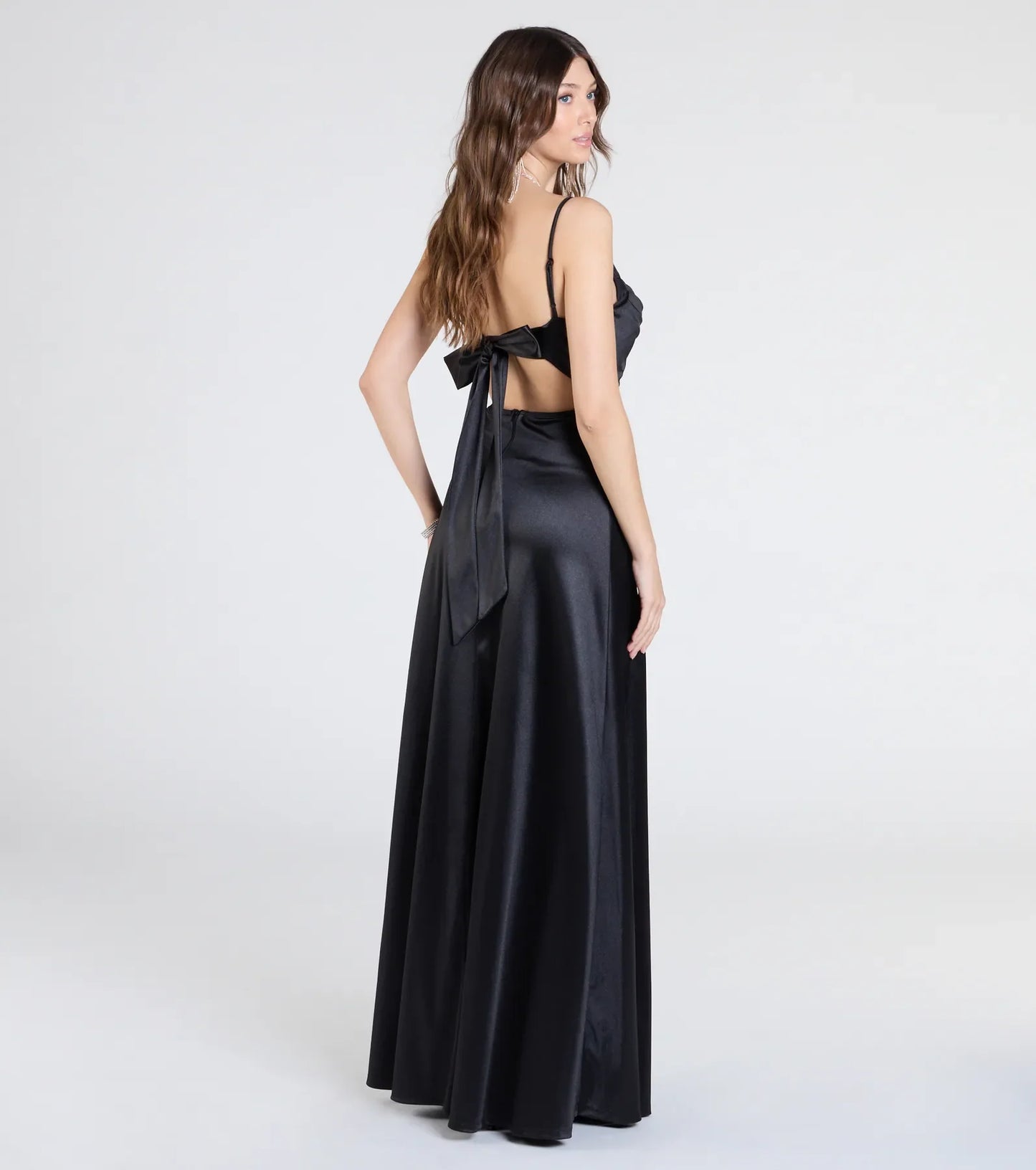 Steffanie Tie Back Slit A-Line Satin Formal Dress