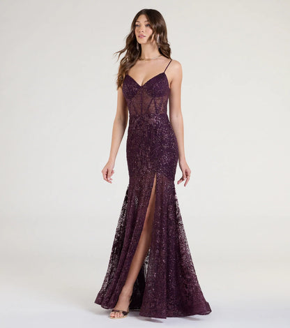 Amanza Corset Slit Mermaid Tulle Formal Dress