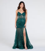 Amanza Corset Slit Mermaid Tulle Formal Dress