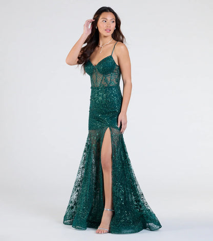 Amanza Corset Slit Mermaid Tulle Formal Dress