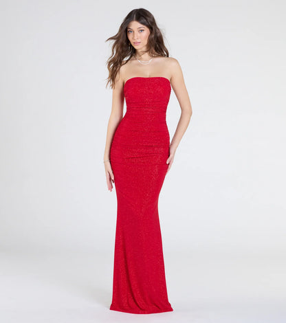 Mischka Strapless Mermaid Glitter Formal Dress