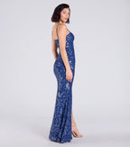 Ebony Sequin Corset Slit Mermaid Dress