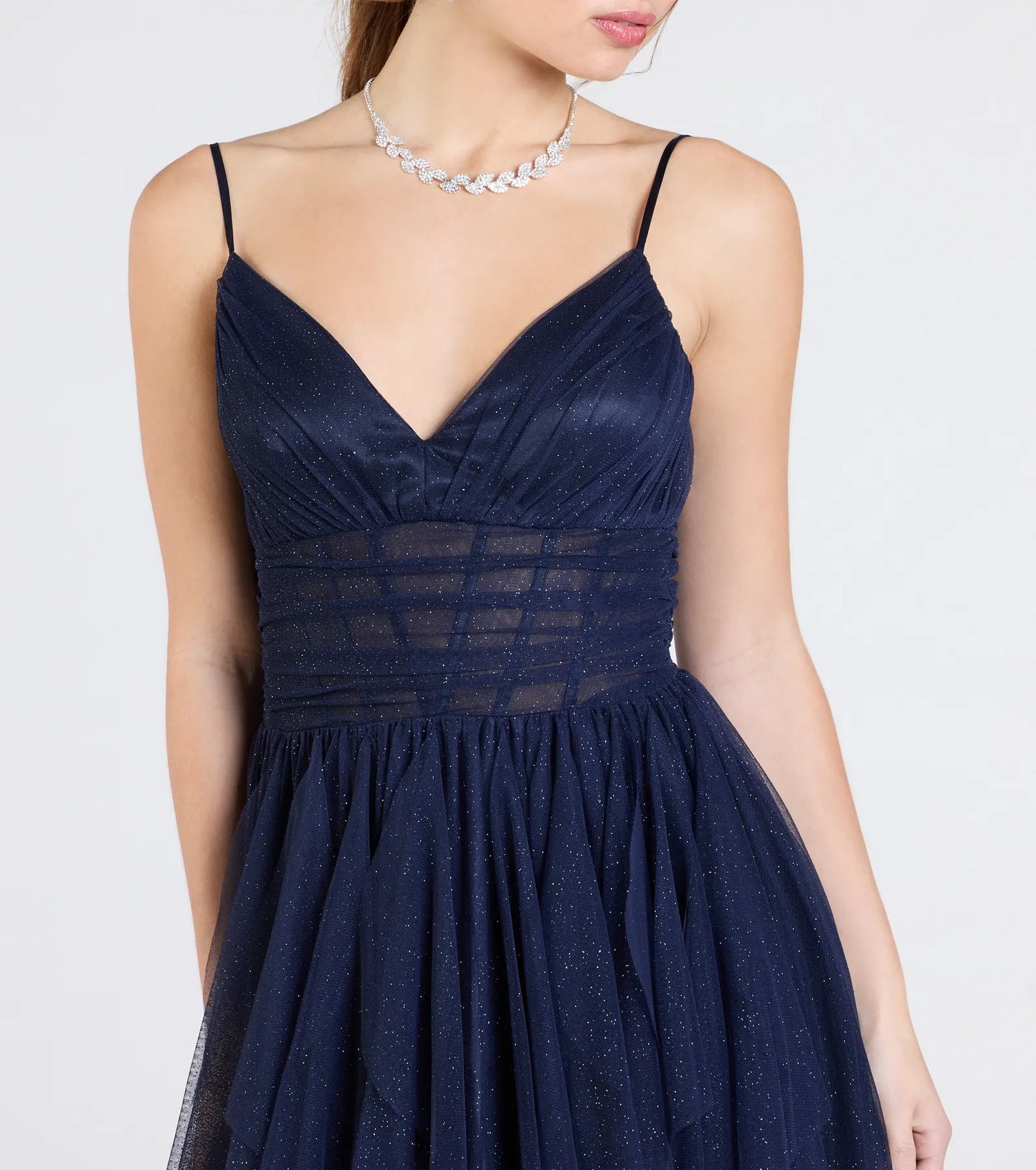 Indiana V-Neck Corset Ruffle A-Line Formal Dress