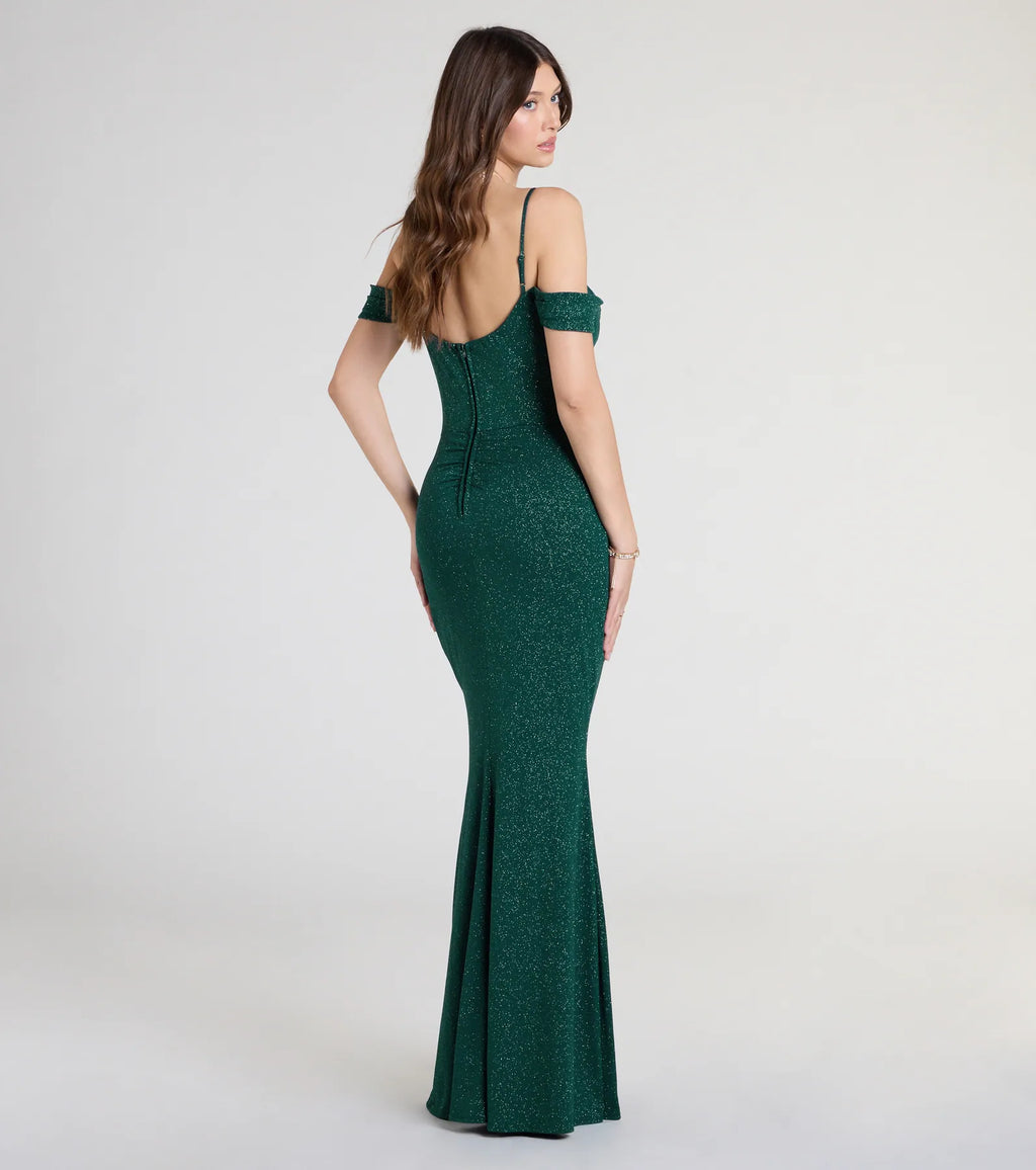 Alexandra Cold-Shoulder Mermaid Glitter Formal Dress