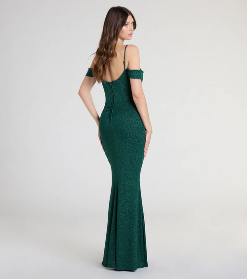 Alexandra Cold-Shoulder Mermaid Glitter Formal Dress