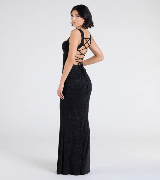 Shelia Lace-Up Mermaid Glitter Formal Dress