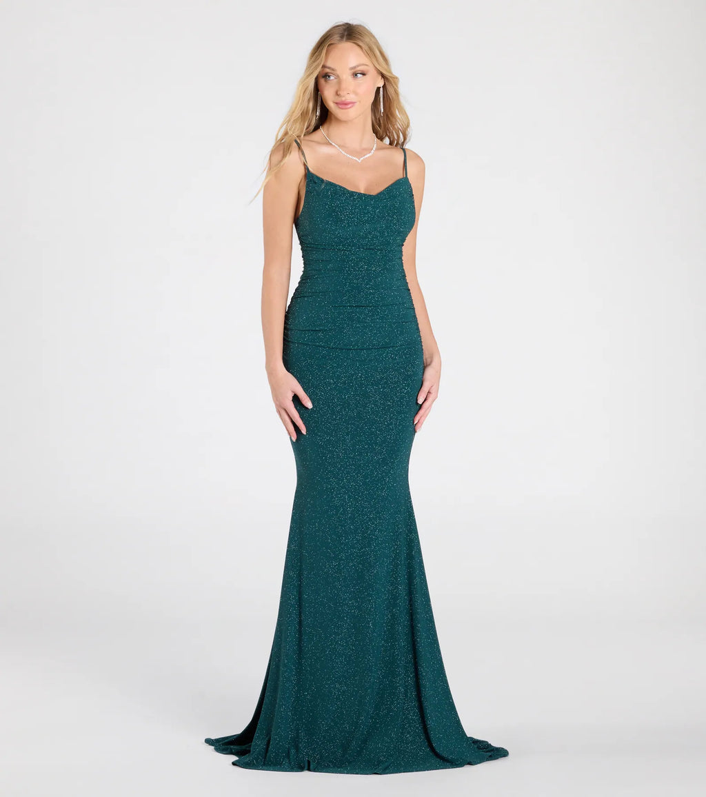 Corrina Cowl Neck Mermaid Glitter Formal Dress