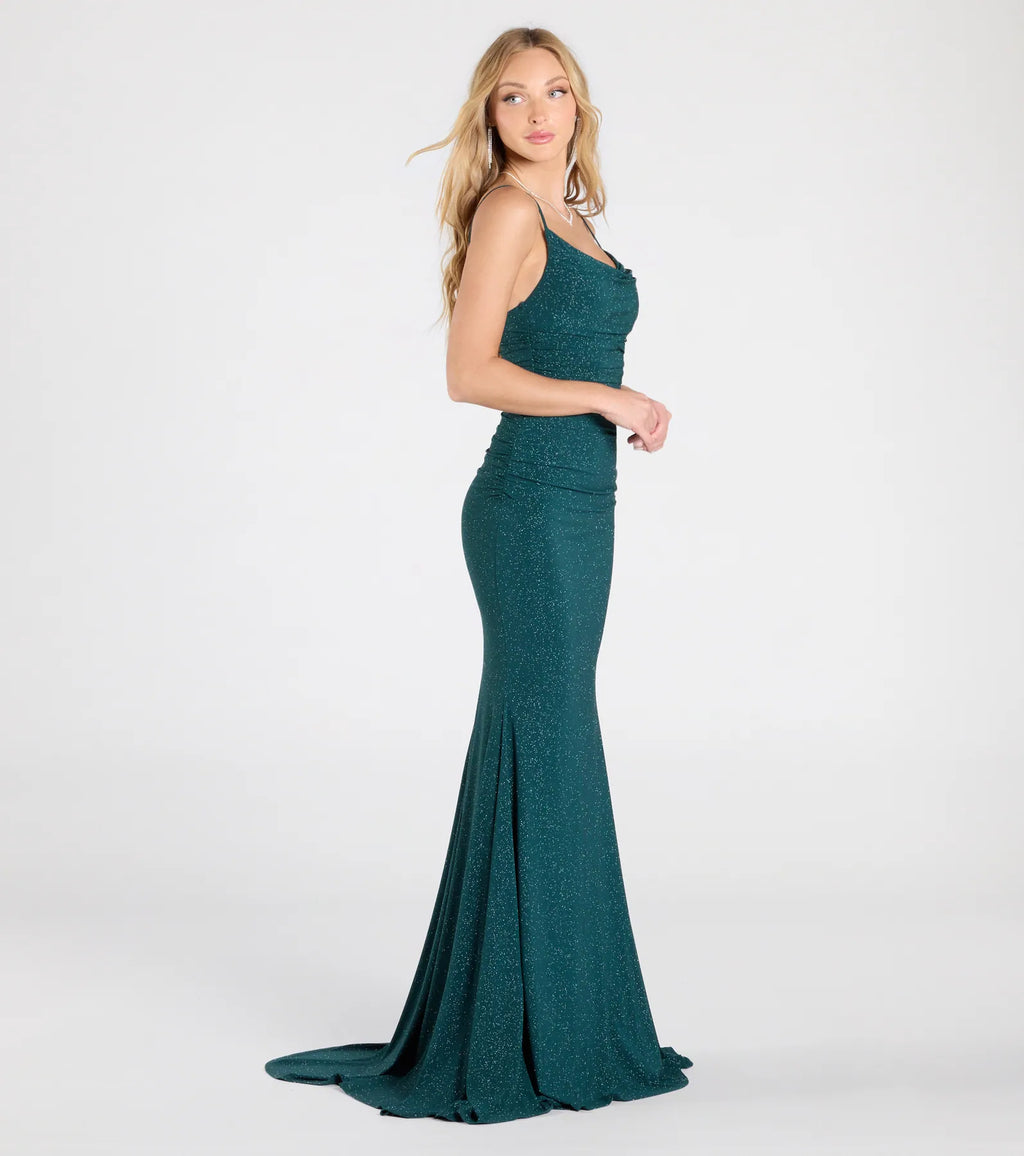 Corrina Cowl Neck Mermaid Glitter Formal Dress