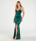 Cassandra Lace-Up Wrap Mermaid Satin Formal Dress
