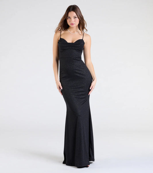 Acacia Glitter Knit Cowl Neck Mermaid Dress
