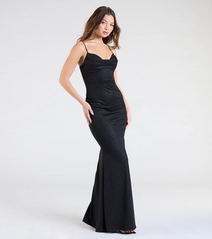 Acacia Glitter Knit Cowl Neck Mermaid Dress