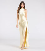 Andie Halter Open Back Slit Satin Formal Dress